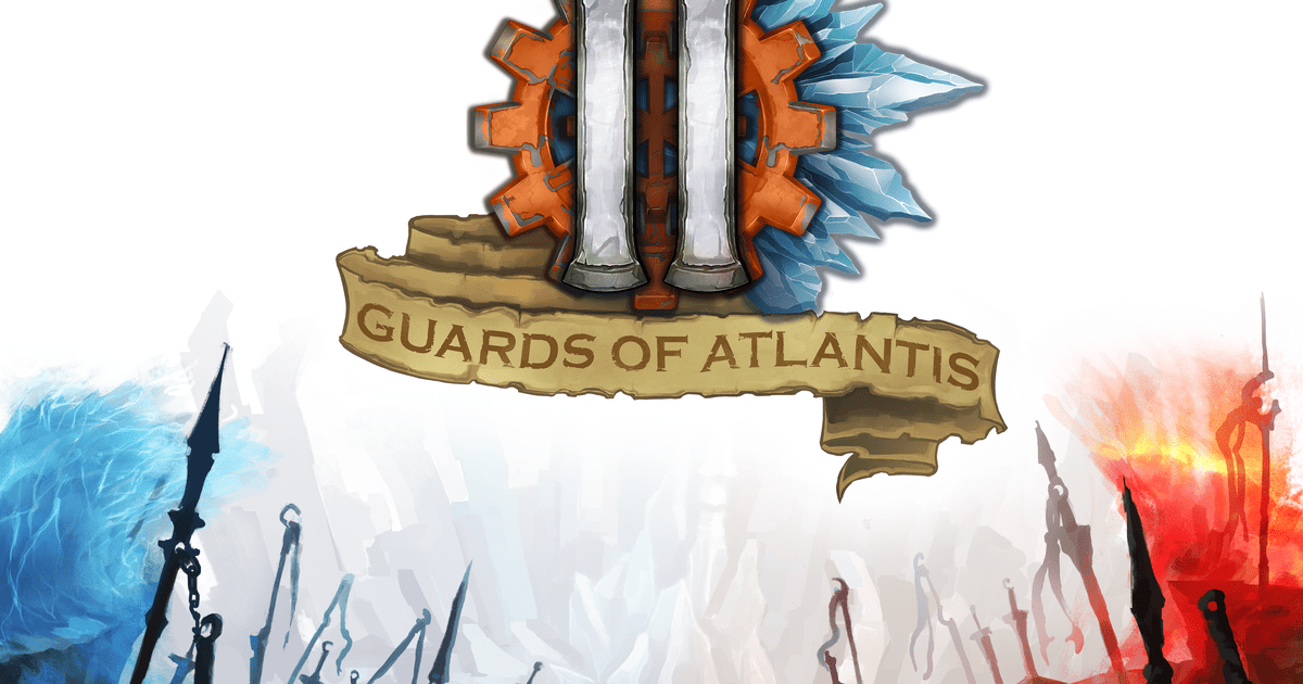 Box art for Guards of Atlantis II showing stylized champion heroes facing off across a lane map