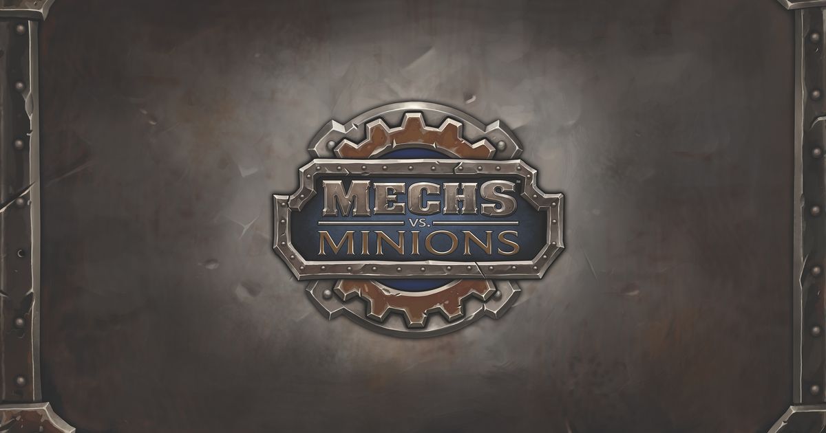 Box art for Mechs vs. Minions showing four League of Legends yordles piloting mechs against a swarm of minions