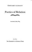 Cover of Poetics of Relation by Edouard Glissant, University of Michigan Press edition