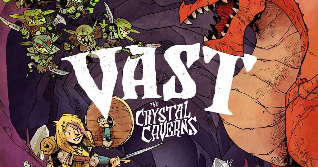 Box art for Vast: The Crystal Caverns showing a dragon coiled through a cave system